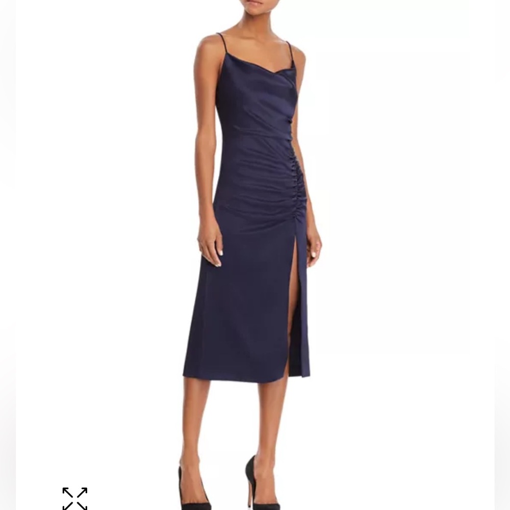 Alice and Olivia Elegant Navy Blue Ruched Dress ,worn once
